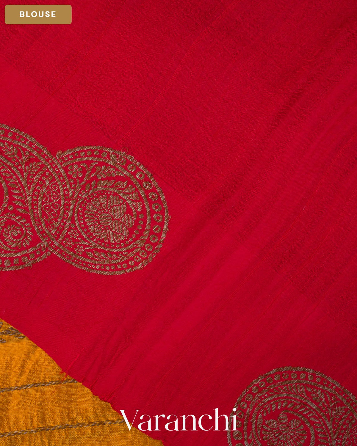 Turmeric Yellow Striped Pure Raw Silk Handloom Saree — Blouse