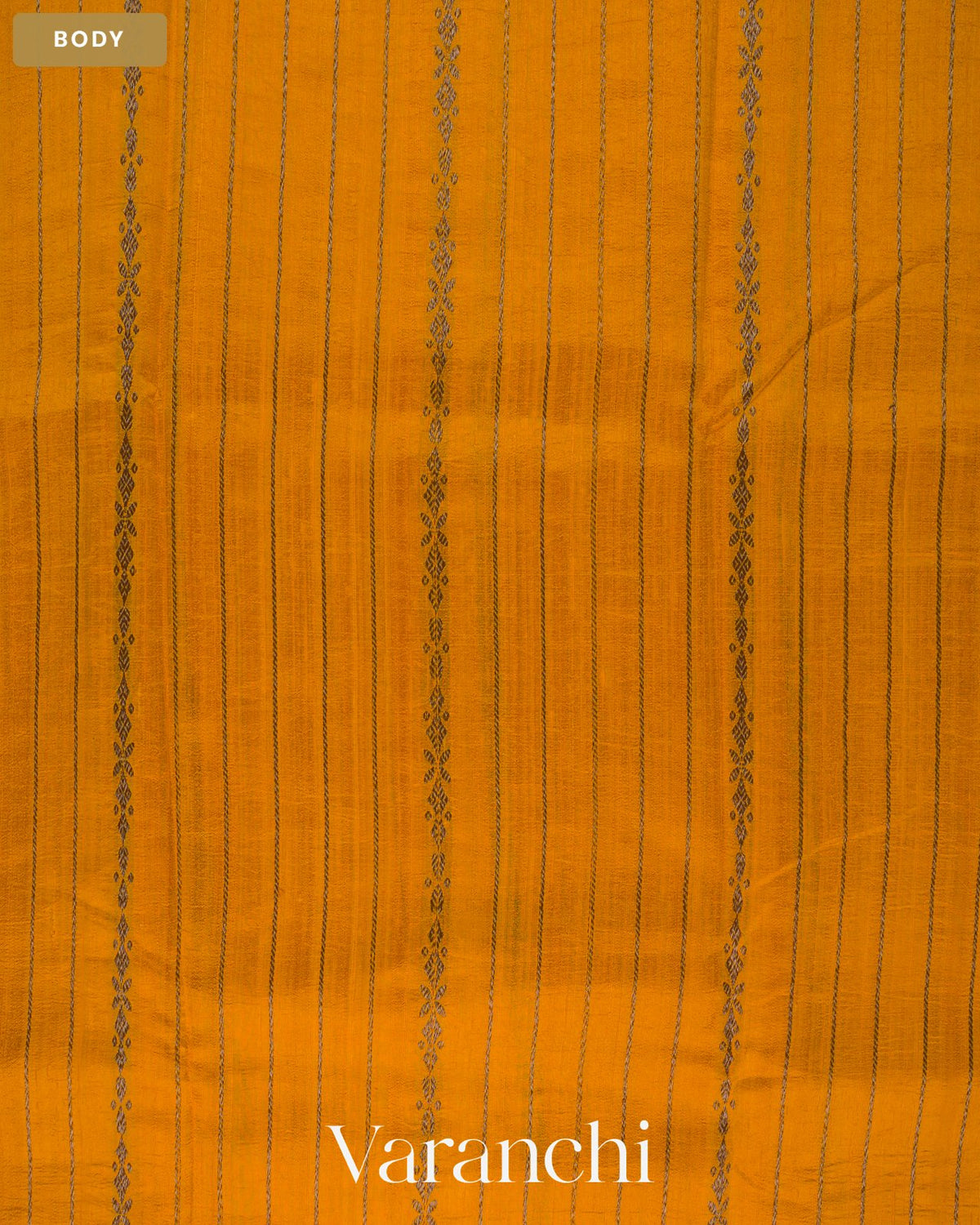 Turmeric Yellow Striped Pure Raw Silk Handloom Saree — Body