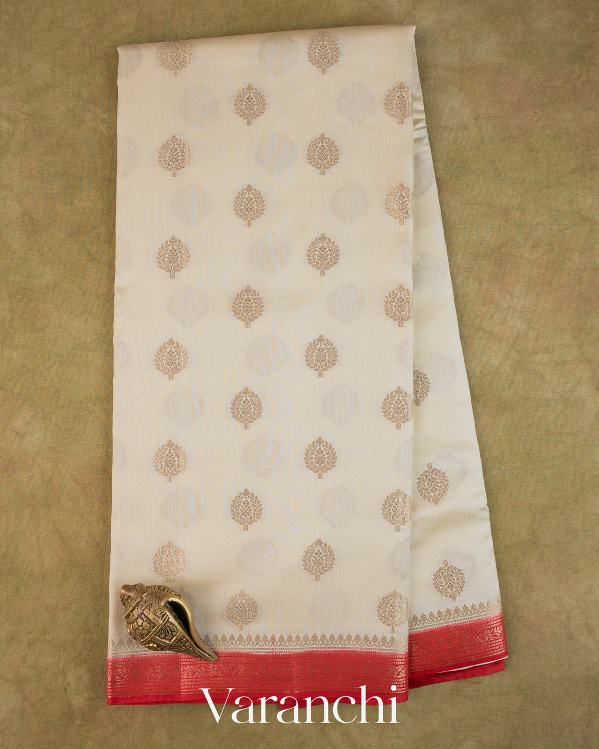 Ivory Pure Chiniya Silk Saree — Full Saree