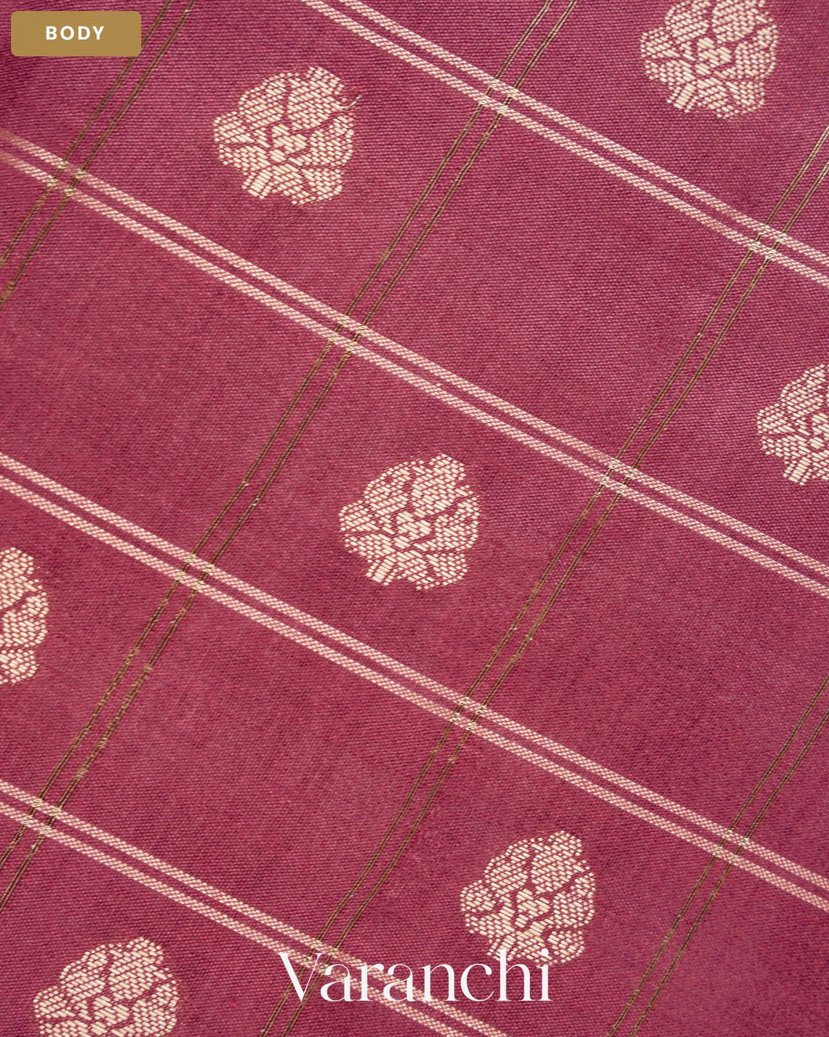 Mauve Pink Checkered Pure Chiniya Silk Saree — Body