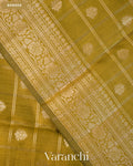 Olive Green Checkered Pure Chiniya Silk Saree — Border