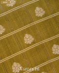 Olive Green Checkered Pure Chiniya Silk Saree — Body