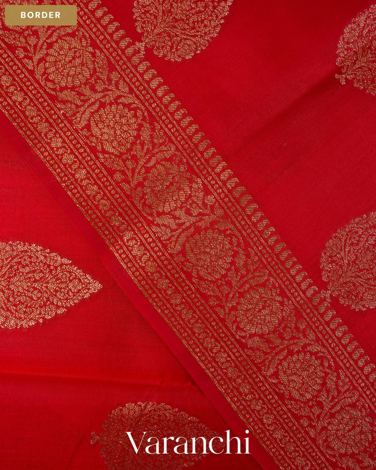 Chilly Red Pure Chiniya Silk Saree — Border