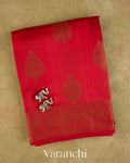 Chilly Red Pure Chiniya Silk Saree — Folded