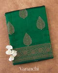Bottle Green Pure Chiniya Silk Saree — Folded