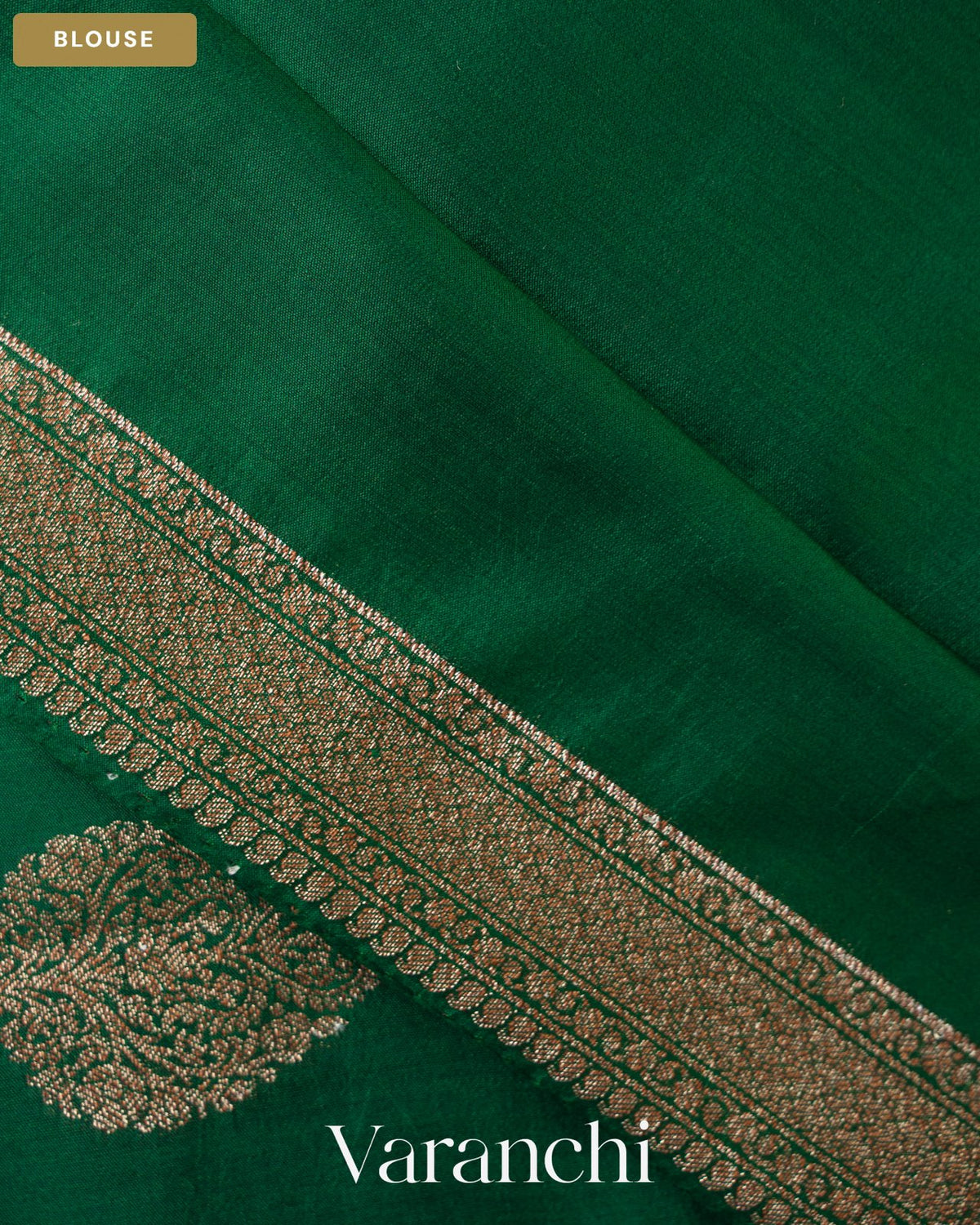 Bottle Green Pure Chiniya Silk Saree — Blouse