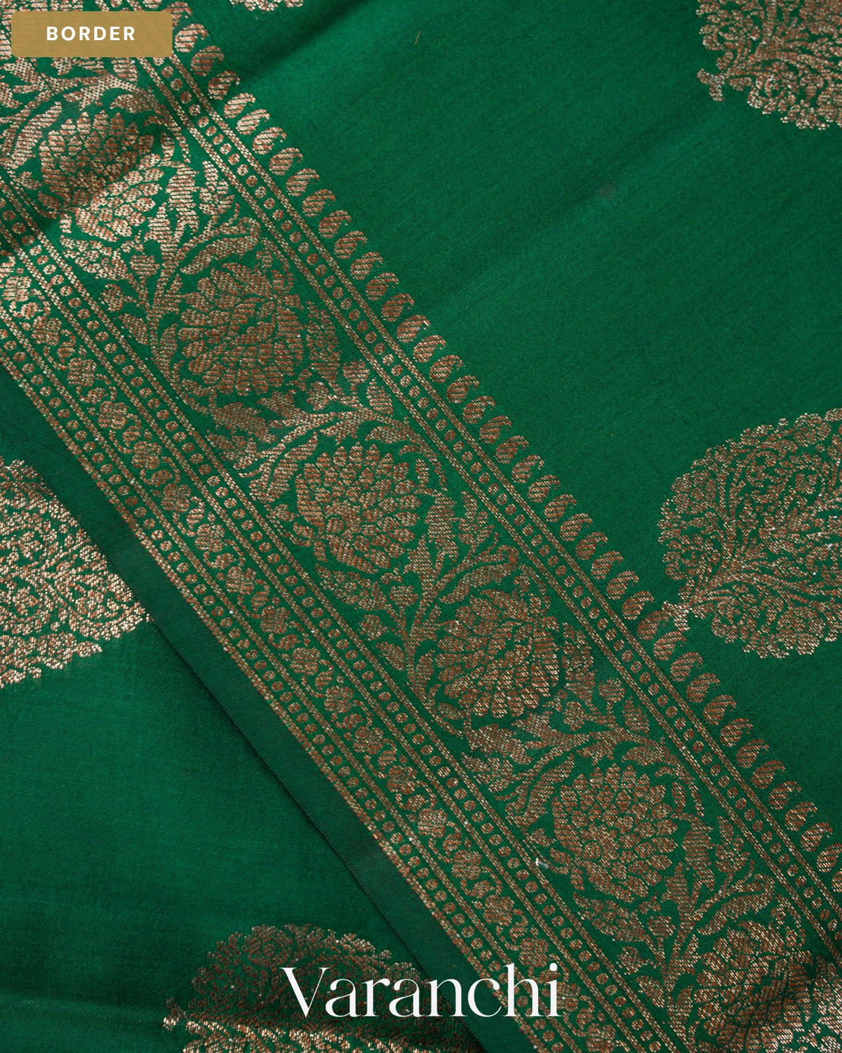 Bottle Green Pure Chiniya Silk Saree — Border