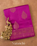 Purple Magenta Pure Chiniya Silk Saree — Folded