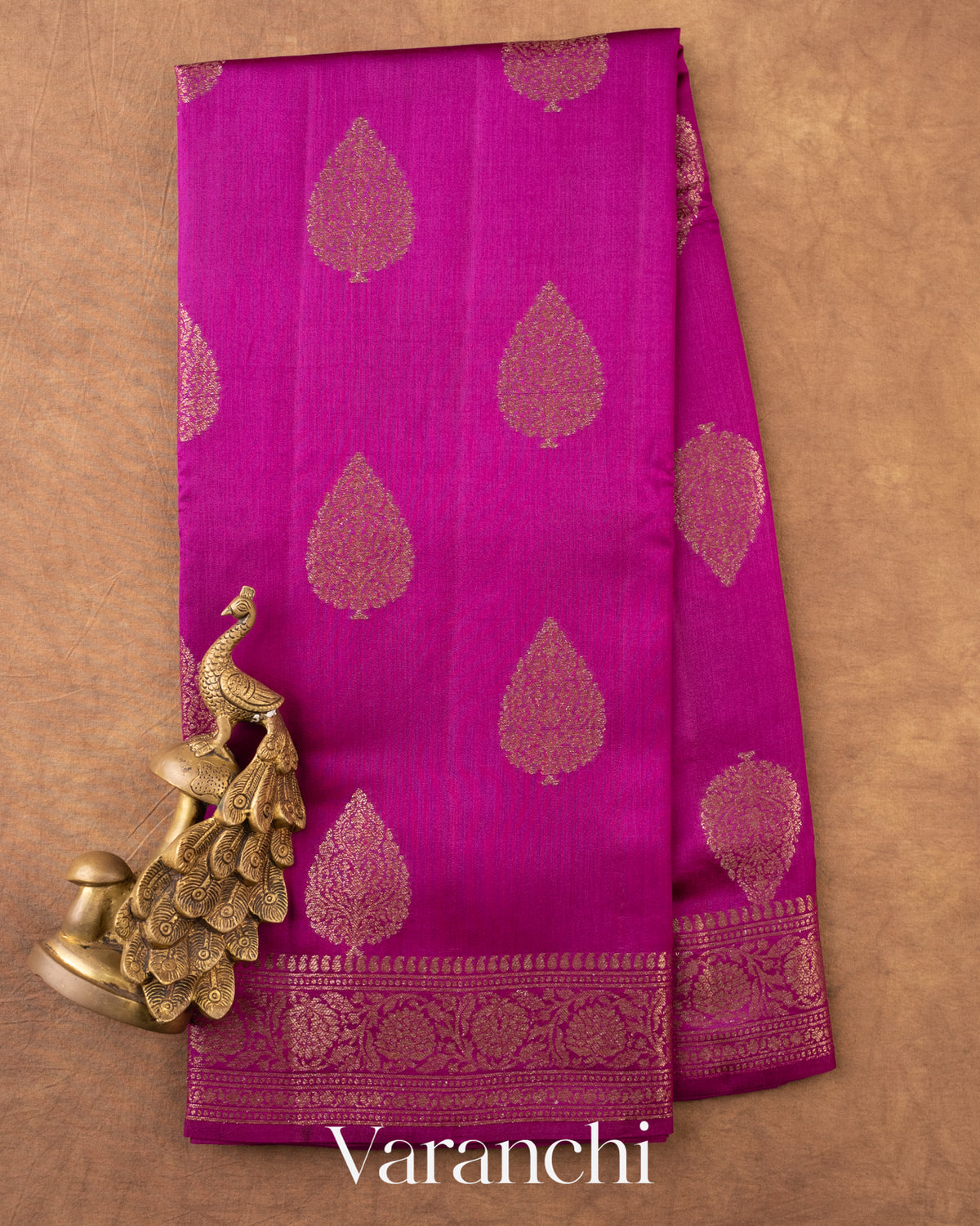 Purple Magenta Pure Chiniya Silk Saree — Full Saree