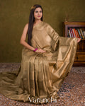 Beige Pure Chiniya Silk Saree — Draped