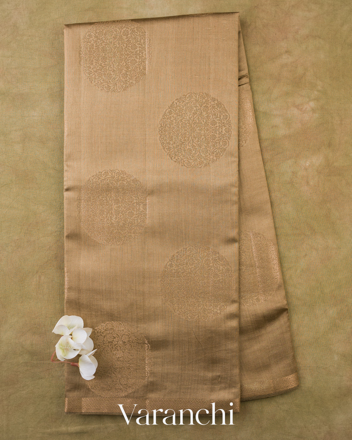 Beige Pure Chiniya Silk Saree — Full Saree