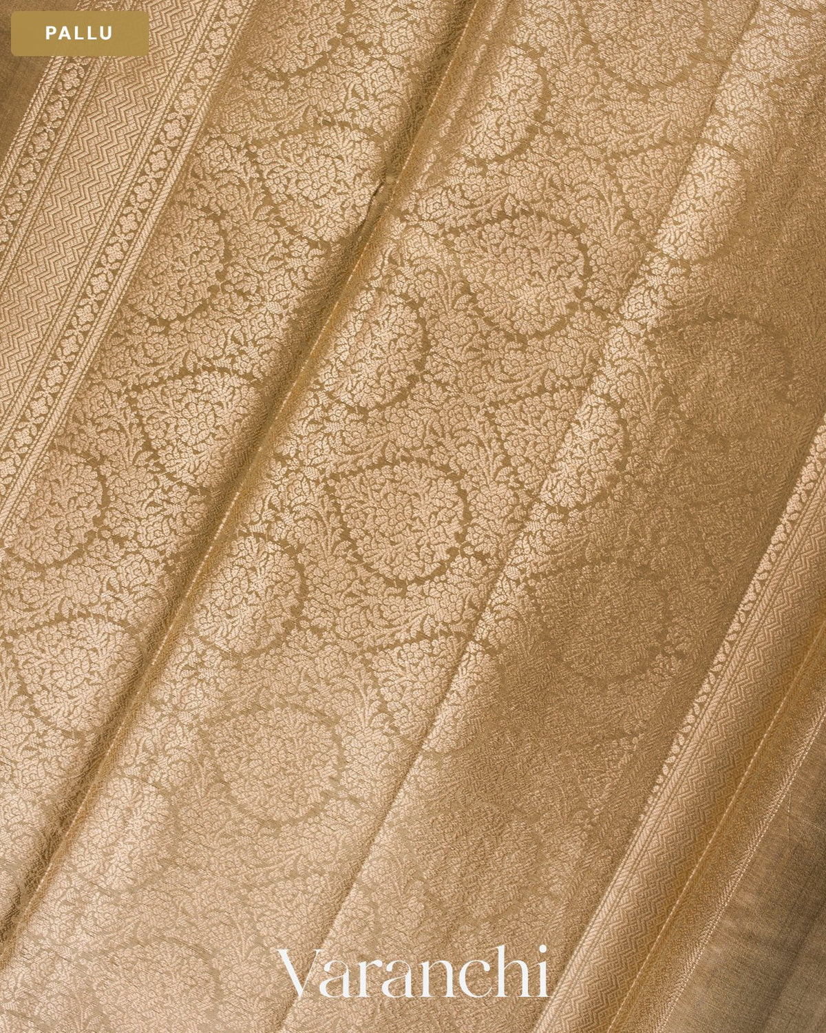Beige Pure Chiniya Silk Saree — Pallu
