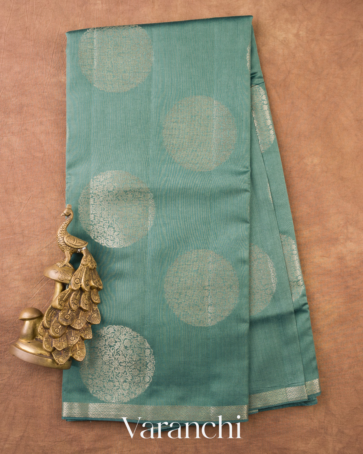 Teal Blue Pure Chiniya Silk Saree — Full Saree