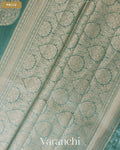 Teal Blue Pure Chiniya Silk Saree — Pallu
