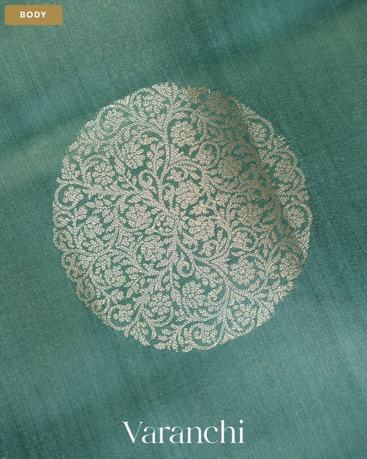 Teal Blue Pure Chiniya Silk Saree — Body