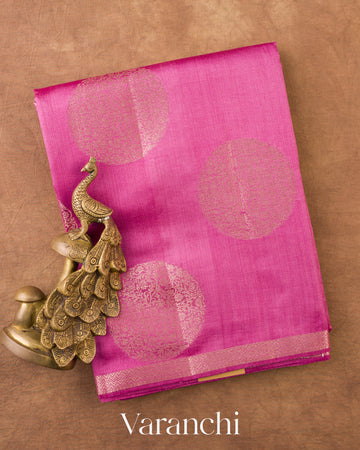 Baby Pink Pure Chiniya Silk Saree — Folded