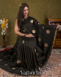Black Pure Chiniya Silk Saree — Draped