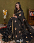 Black Pure Chiniya Silk Saree — Draped