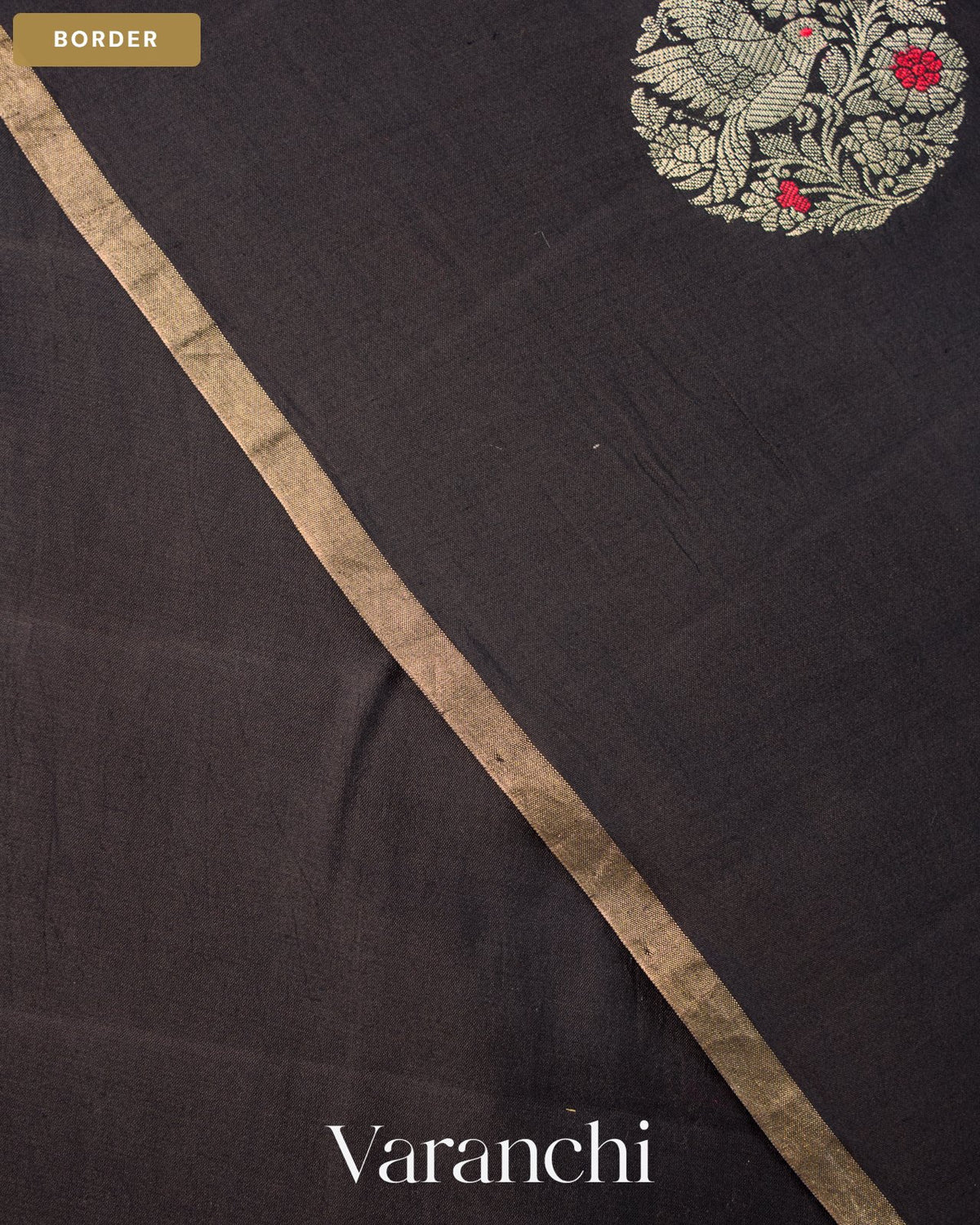 Black Pure Chiniya Silk Saree — Border