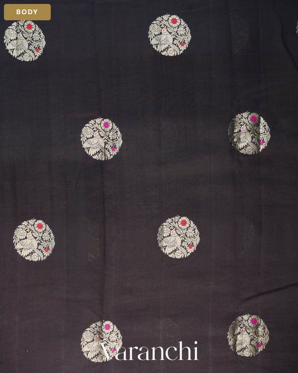 Black Pure Chiniya Silk Saree — Body