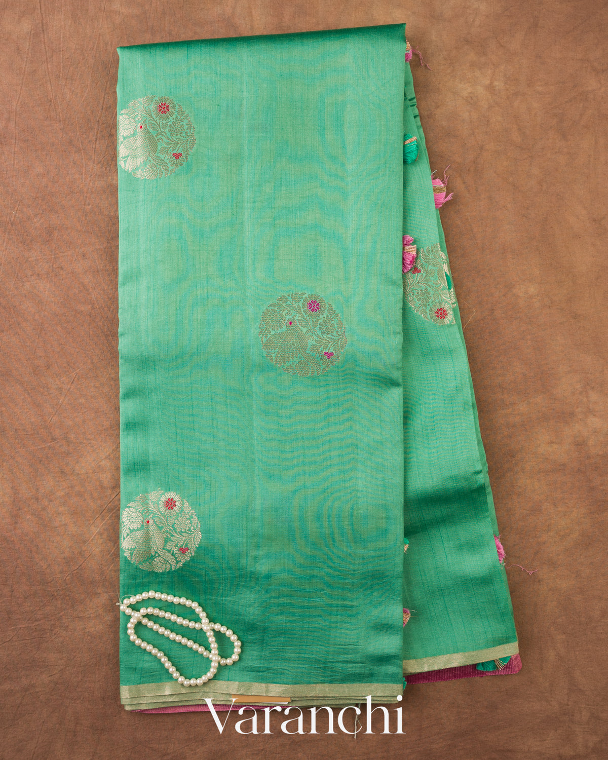 Sea Green Pure Chiniya Silk Saree — Full Saree