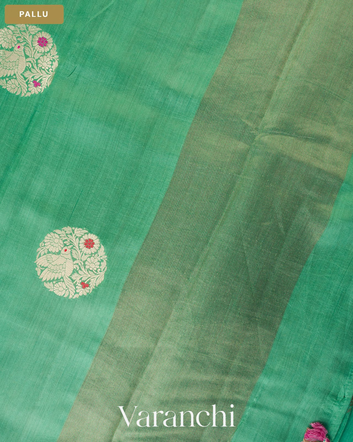 Sea Green Pure Chiniya Silk Saree — Pallu