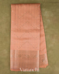 Peach Checkered Pure Chiniya Silk Saree — Full Saree