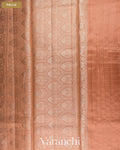 Peach Checkered Pure Chiniya Silk Saree — Pallu