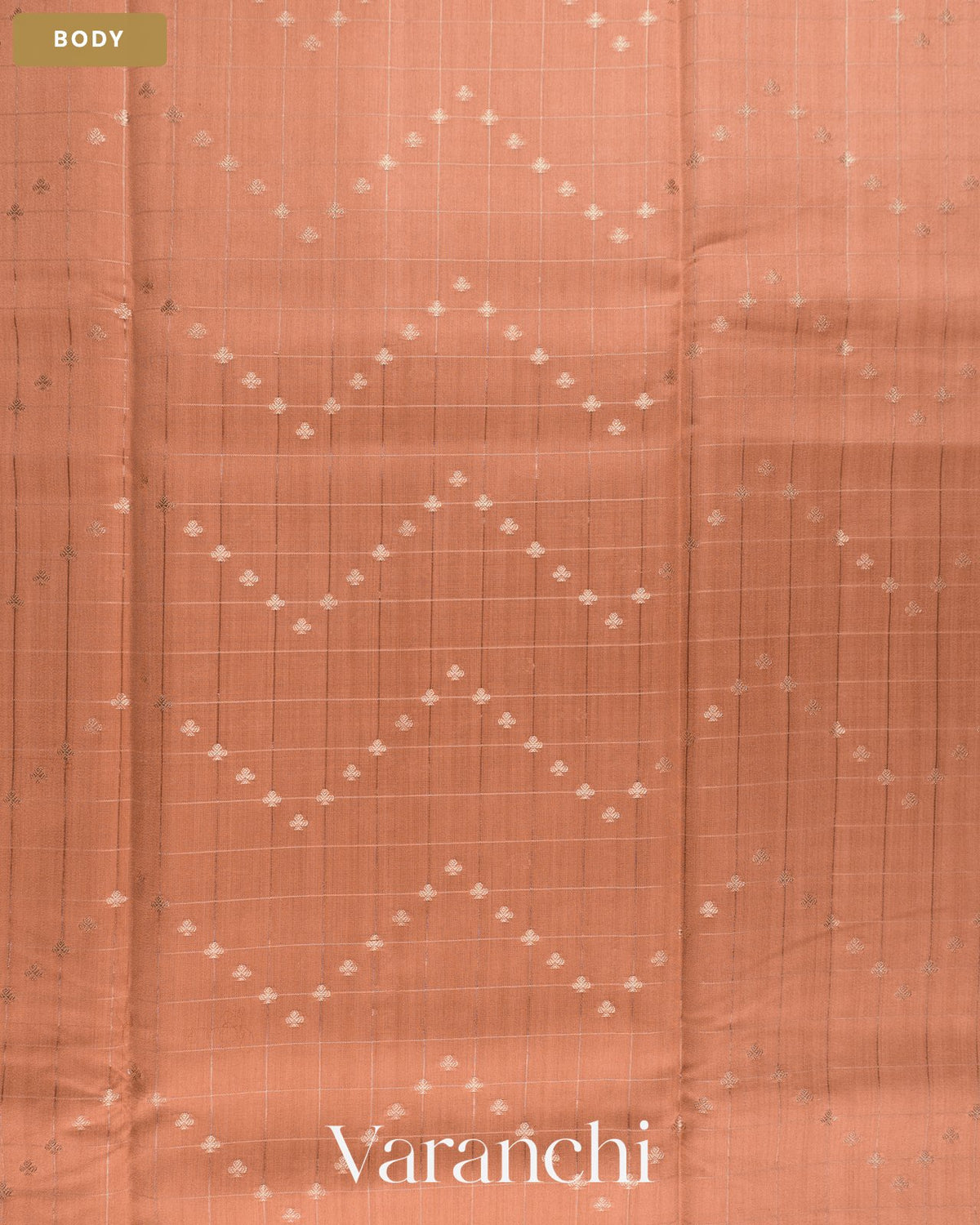 Peach Checkered Pure Chiniya Silk Saree — Body