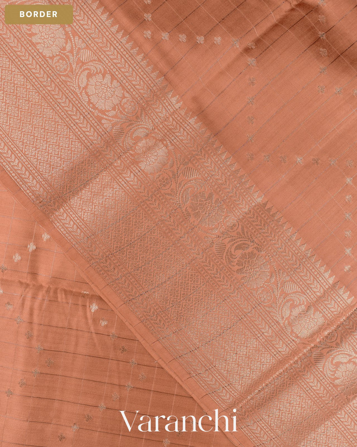 Peach Checkered Pure Chiniya Silk Saree — Border