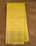 Lemon Yellow Checkered Pure Chiniya Silk Saree — Full Saree