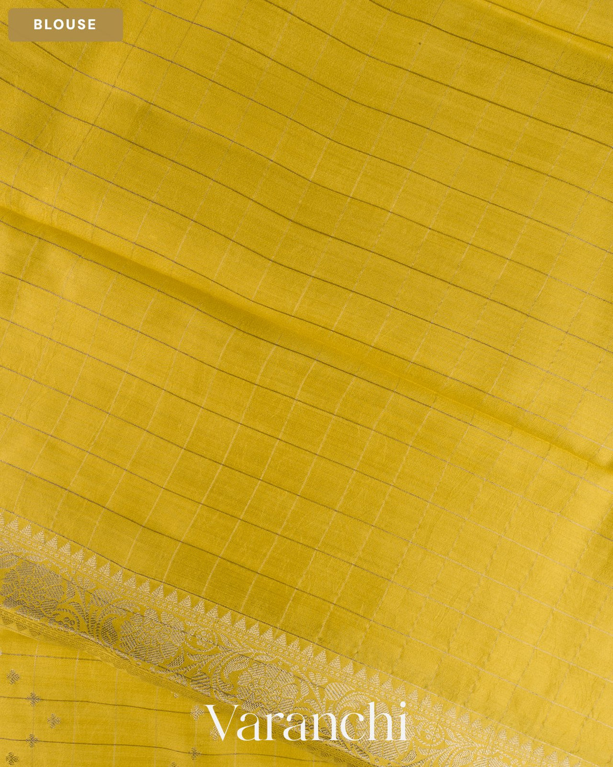 Lemon Yellow Checkered Pure Chiniya Silk Saree — Blouse