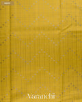 Lemon Yellow Checkered Pure Chiniya Silk Saree — Body