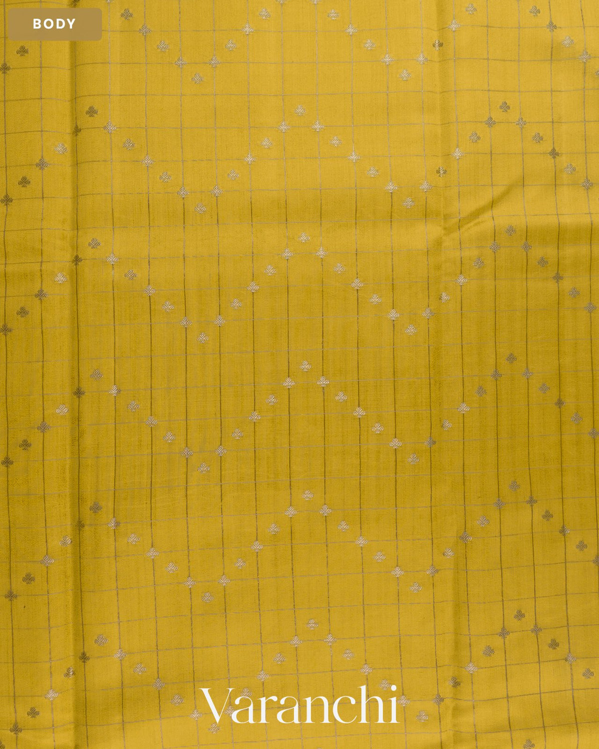 Lemon Yellow Checkered Pure Chiniya Silk Saree — Body