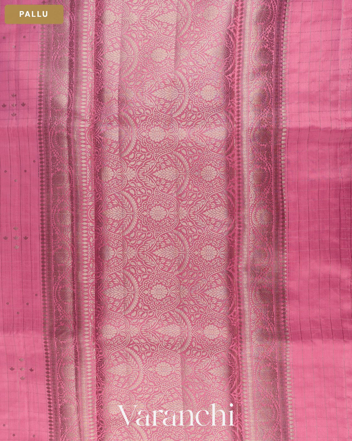 Blush Pink Checkered Pure Chiniya Silk Saree — Pallu