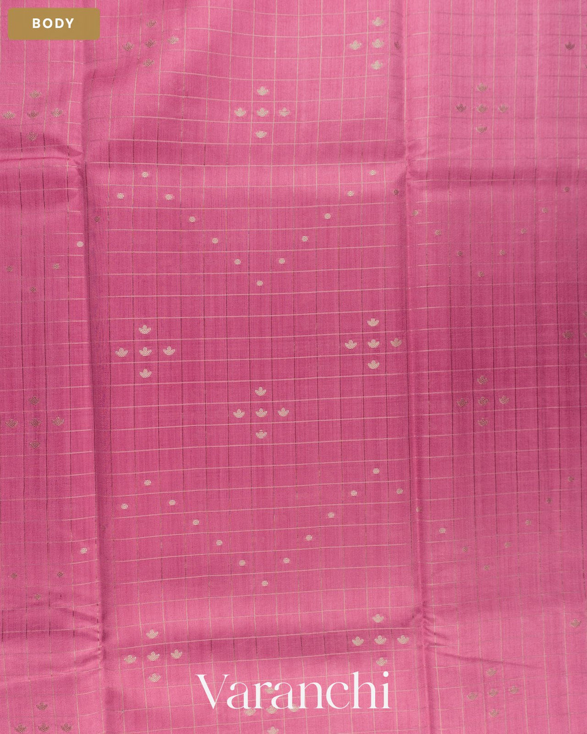 Blush Pink Checkered Pure Chiniya Silk Saree — Body
