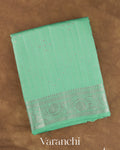 Aqua Green Checkered Pure Chiniya Silk Saree — Folded