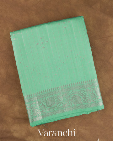 Aqua Green Checkered Pure Chiniya Silk Saree — Folded