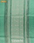 Aqua Green Checkered Pure Chiniya Silk Saree — Pallu