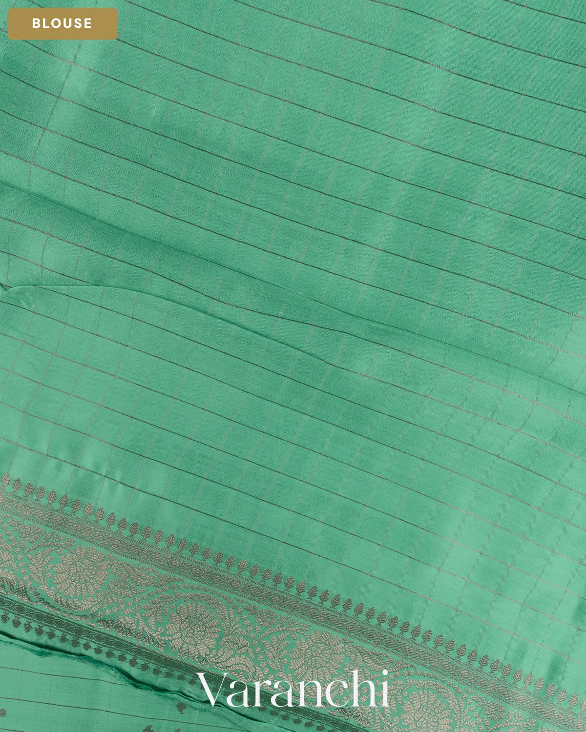 Aqua Green Checkered Pure Chiniya Silk Saree — Blouse
