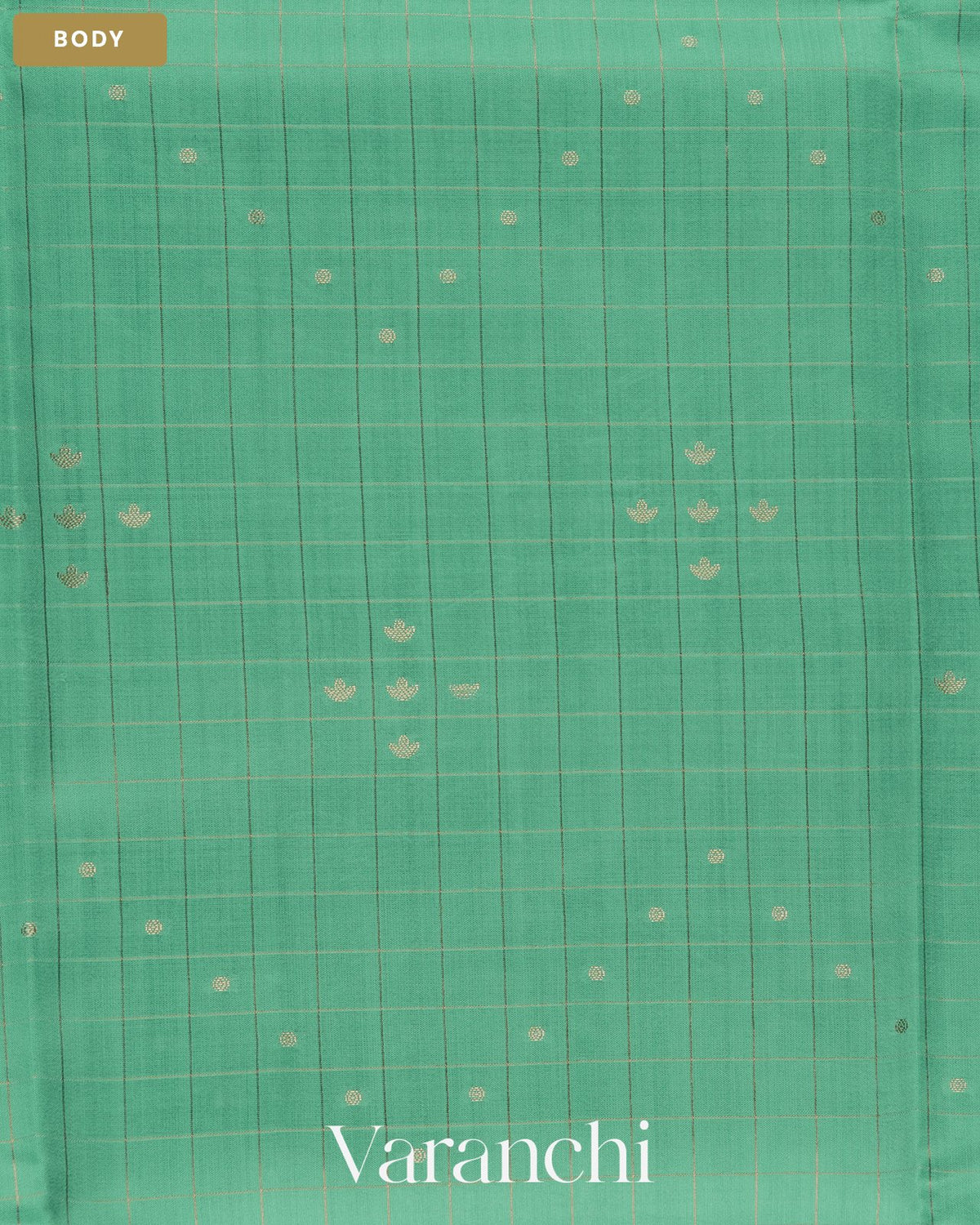 Aqua Green Checkered Pure Chiniya Silk Saree — Body