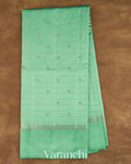 Aqua Green Checkered Pure Chiniya Silk Saree — Full Saree