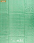 Aqua Green Checkered Pure Chiniya Silk Saree — Pallu