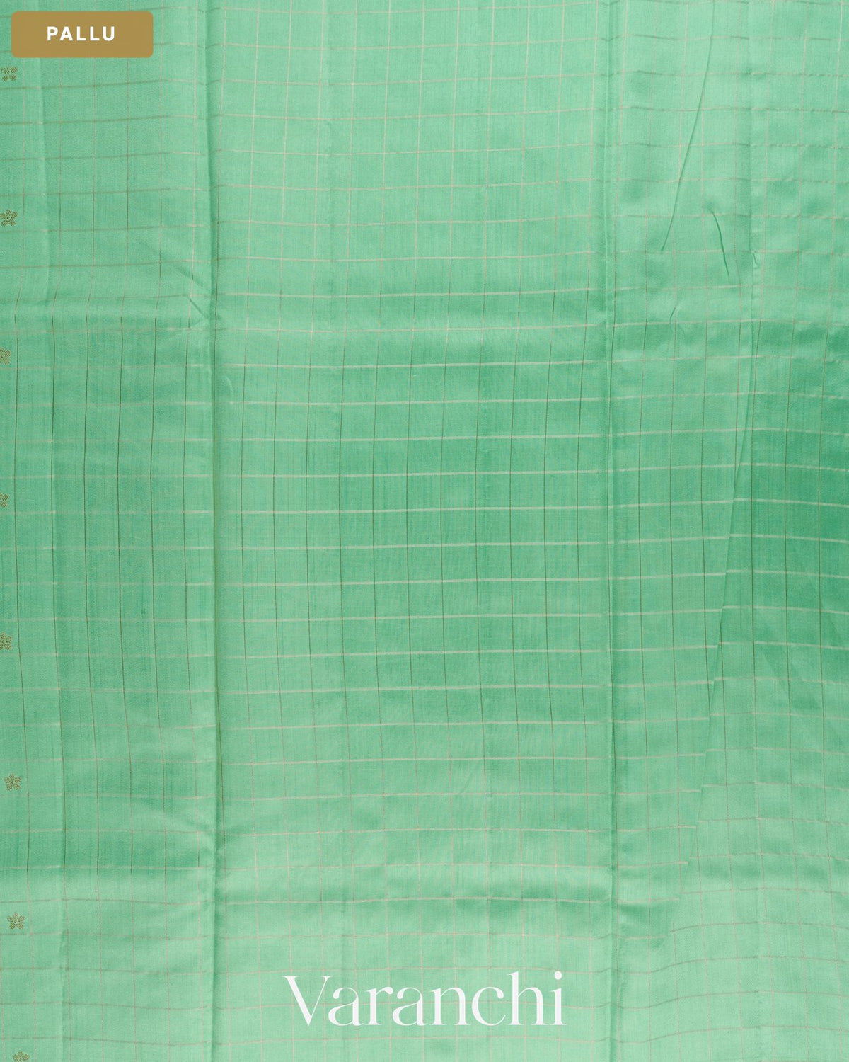 Aqua Green Checkered Pure Chiniya Silk Saree — Pallu