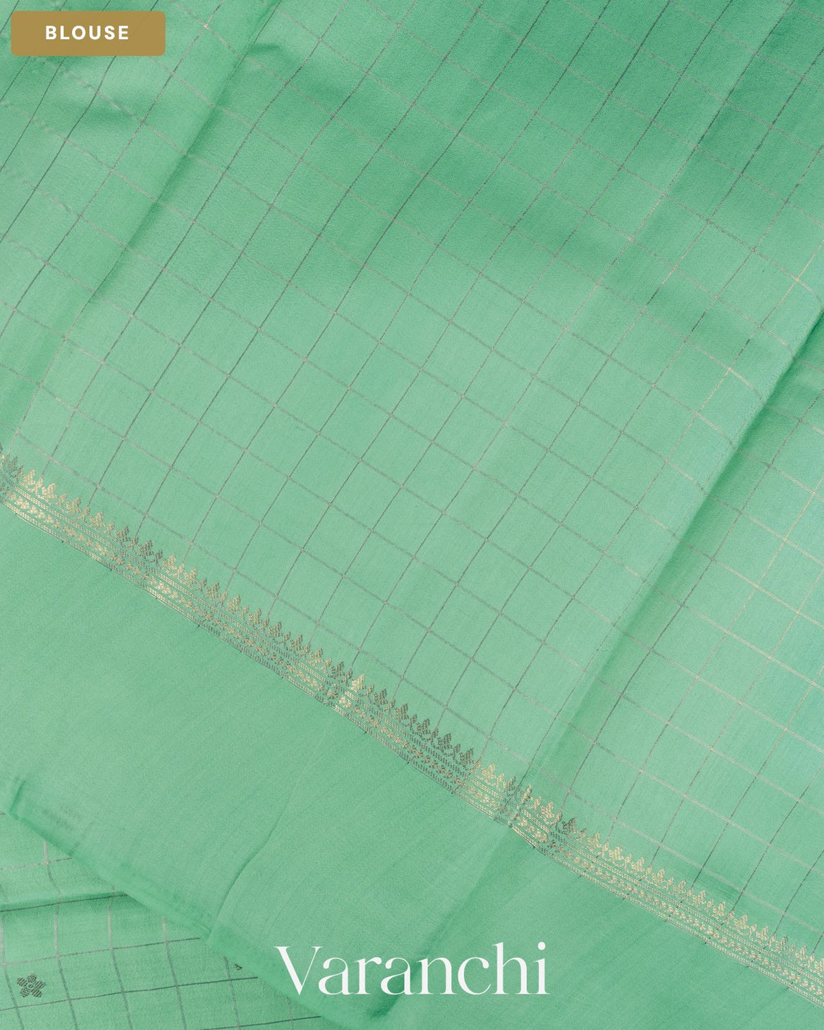Aqua Green Checkered Pure Chiniya Silk Saree — Blouse