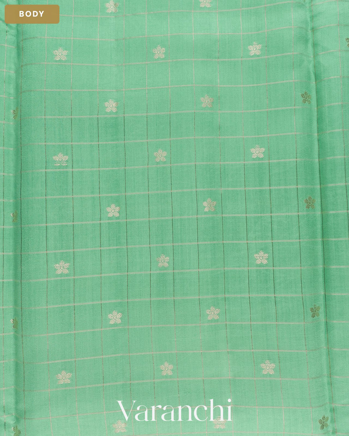 Aqua Green Checkered Pure Chiniya Silk Saree — Body