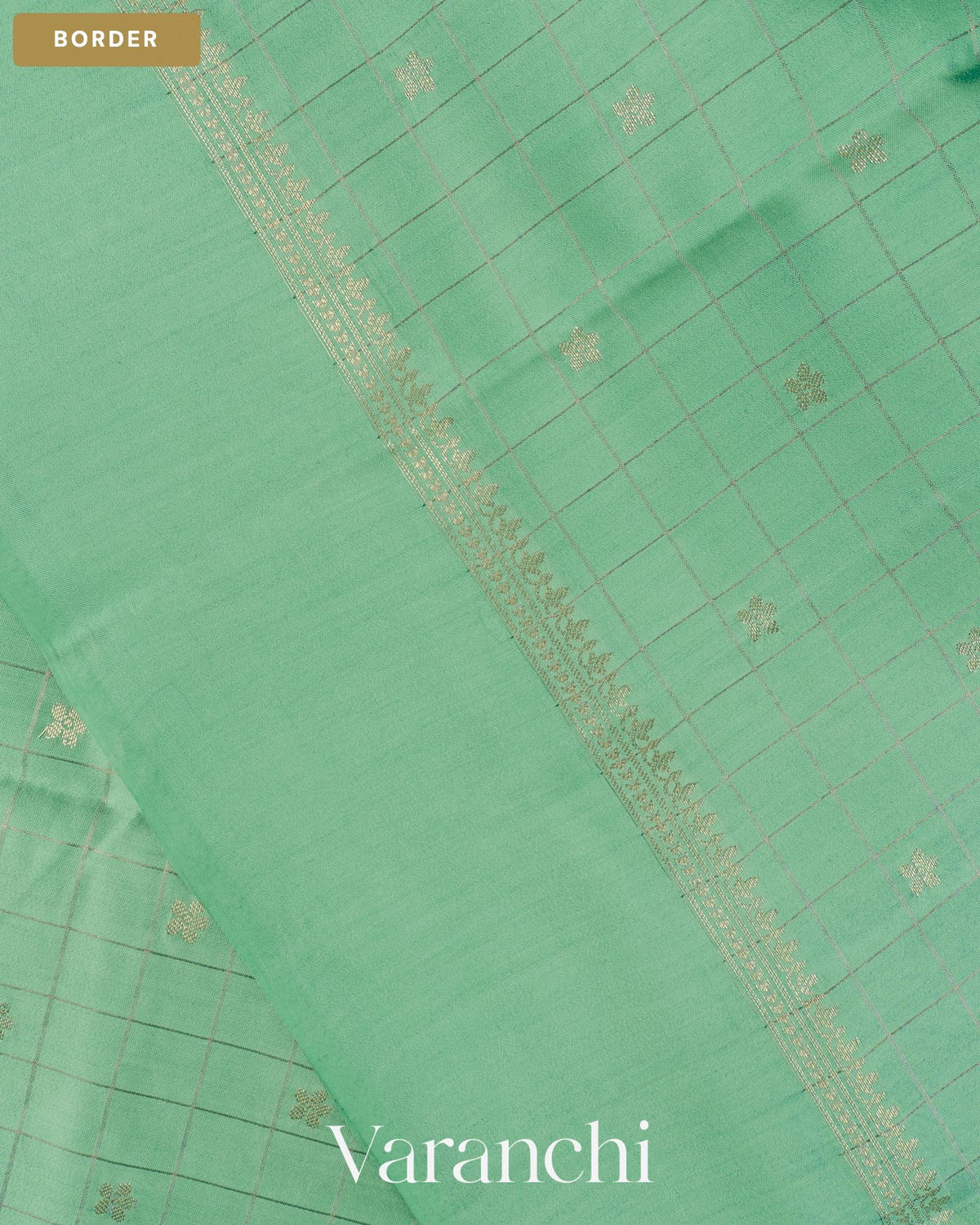 Aqua Green Checkered Pure Chiniya Silk Saree — Border