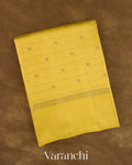 Olive Yellow Checkered Pure Chiniya Silk Saree — Folded