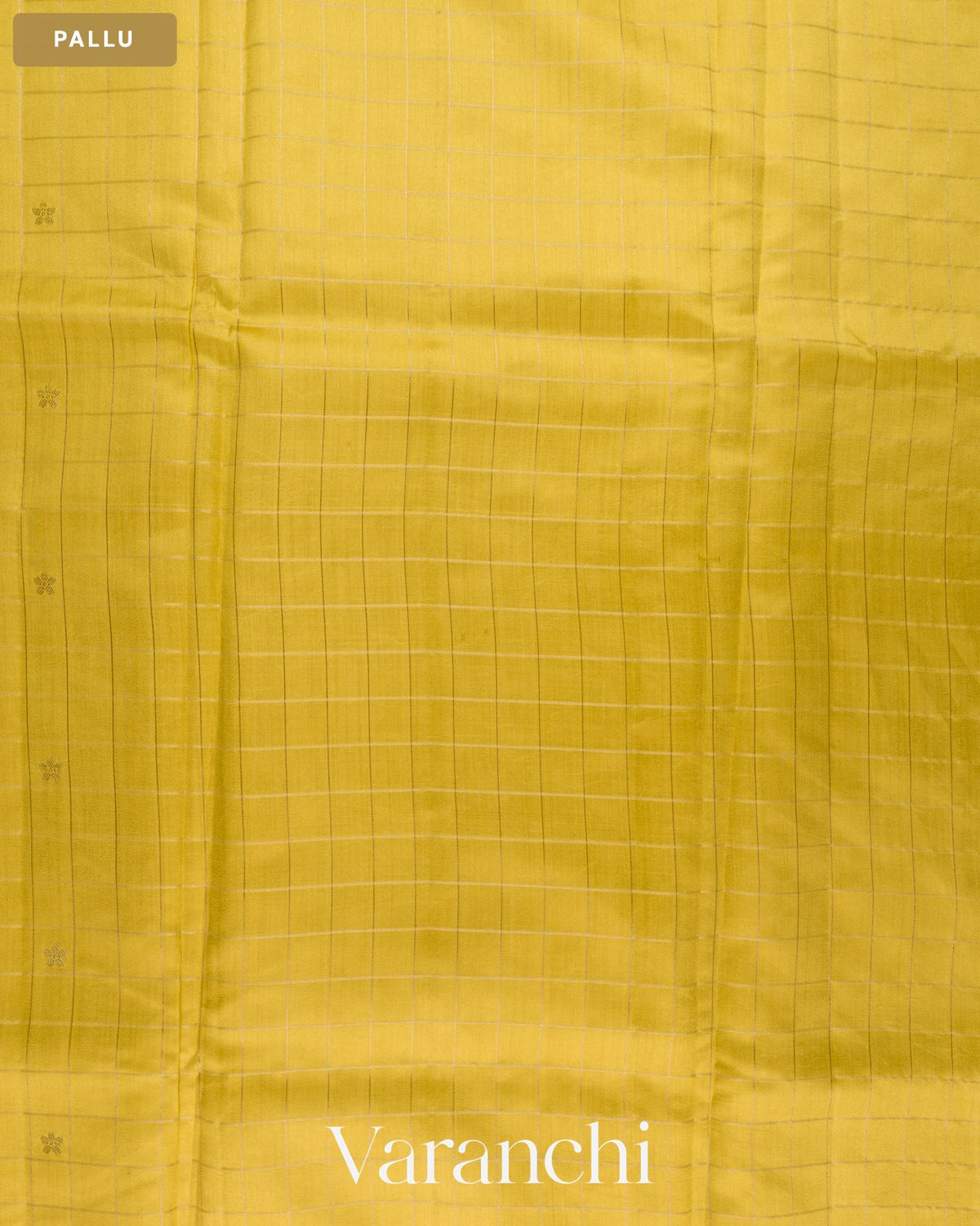 Olive Yellow Checkered Pure Chiniya Silk Saree — Pallu