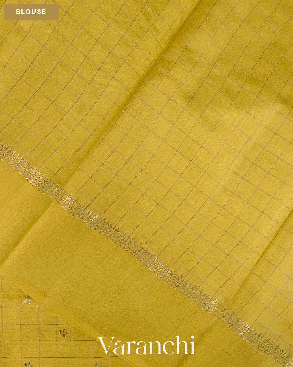 Olive Yellow Checkered Pure Chiniya Silk Saree — Blouse